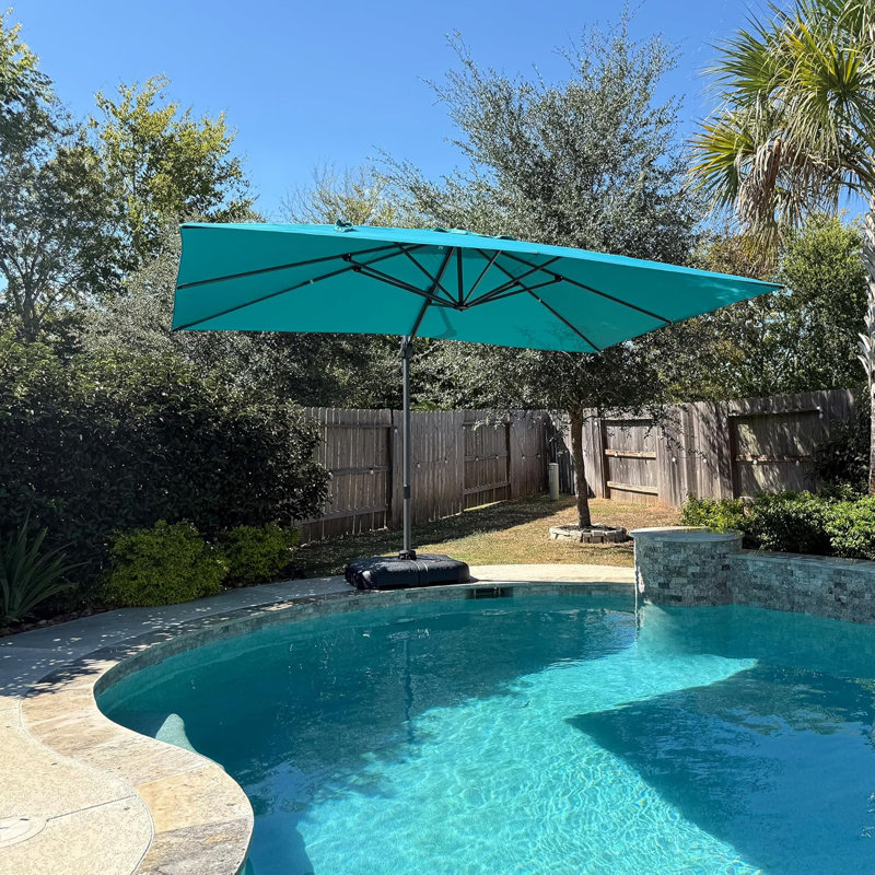 Parasol incurvé rectangulaire ajustable avec base Bennit, Bleu turquoise