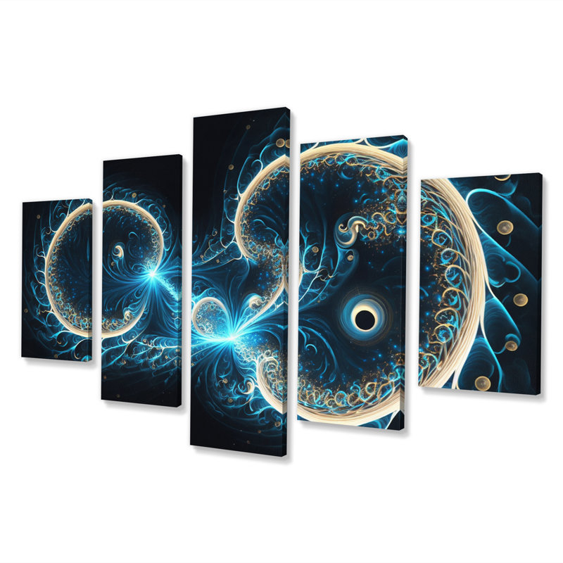 Claven Turquoise Galactic Superstring Space Harmony II - Space Canvas Wall Art - 5 Panels