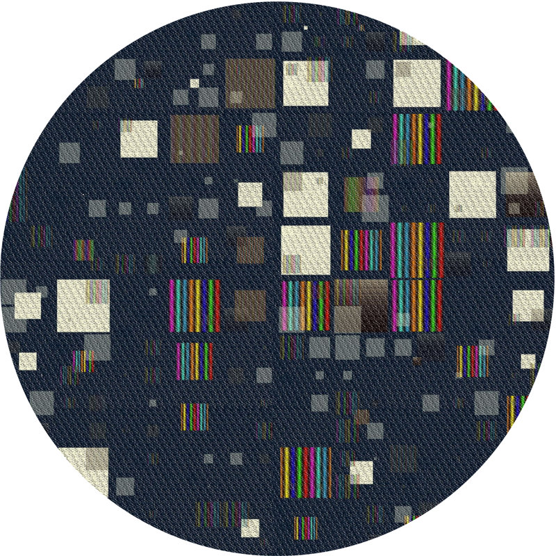 Tapis bleu/beige à motifs, Rond 8 pi