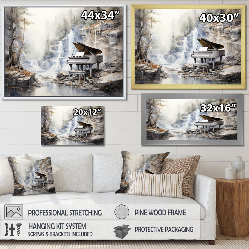 Piano Piano Cascade II - Piano Wall Art Living Room, Toile tendue, H 16 po x l 32 po x P 1 po