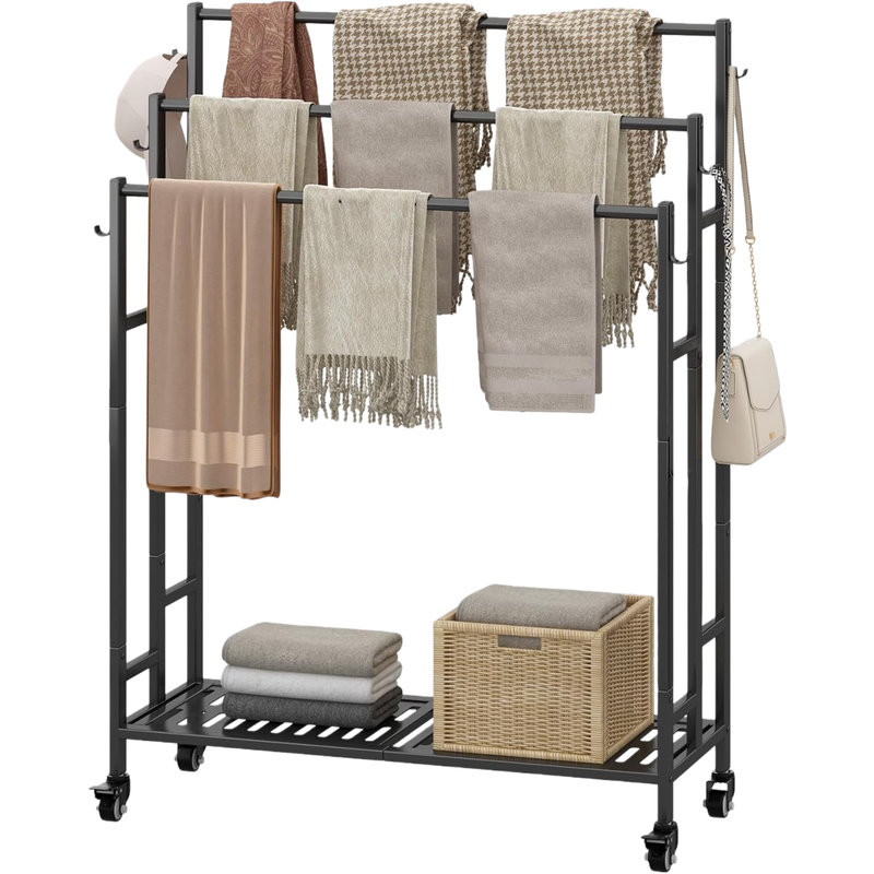 Latitude Run® Mobile 3-Tier Towel Rack with Wheels, Freestanding Heavy ...