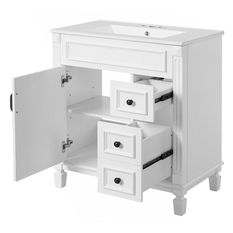 Meuble-lavabo de 30 po avec lavabo en céramique, petite armoire de salle de bain, armoire moderne avec 2 tiroirs et tablette réglable