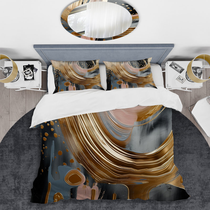 Ensemble de housse de couette en microfibre / polyester doré et noir Marble Expression VI Bedding