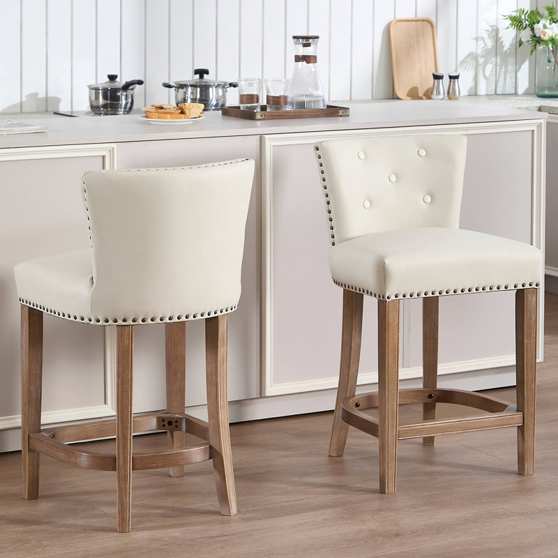 Ensemble de 2 tabourets de bar, cuir et bois