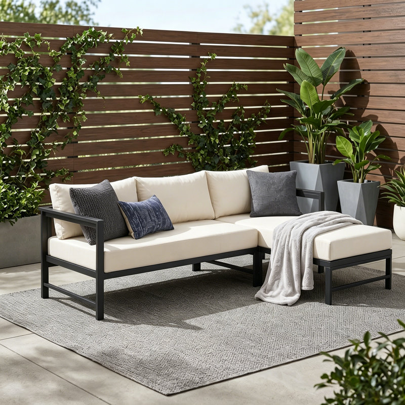 Canapé d'extérieur en forme de L avec coussins de 5,9 po d'épaisseur - Ensemble de canapé de patio résistant aux intempéries pour 3 personnes, idéal pour le balcon, le jardin ou la piscine