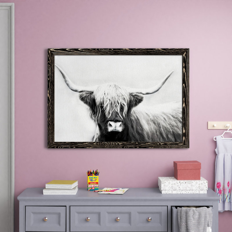 " Highland Longhorn ", 31" H x 44" W x 1" D, Black Framed Canvas