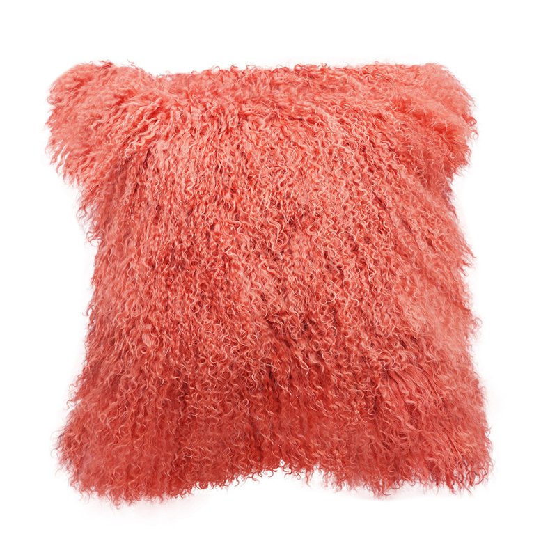 Tibetan Lamb Fur Throw Pillow, Charcoal, 16" x 16", Solid Color