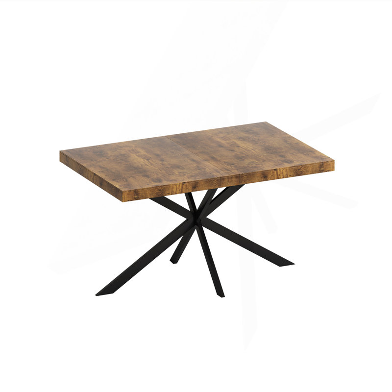 55.11" -70.86" Retro Rectangular Stretch Dining Table, Antique Wood Top And Black Relief Plate Fine Sand Cross Iron Foot Base Dining Table, With Storage Box.