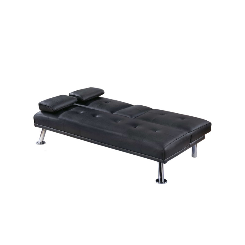 Canapé convertible avec table pliante Gary, métal, similicuir noir, Noir