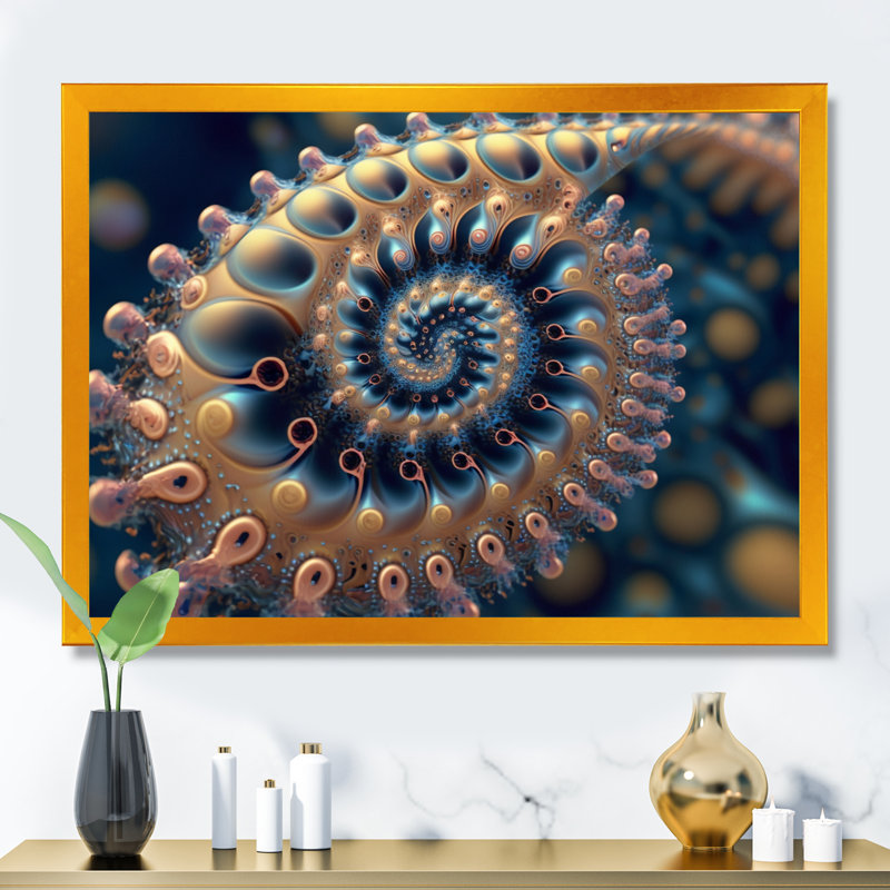 «Pastel Fractal Infinity I», art mural moderne sur toile géométrique, Cadre d'angle fermé doré, L 44 po x H 34 po