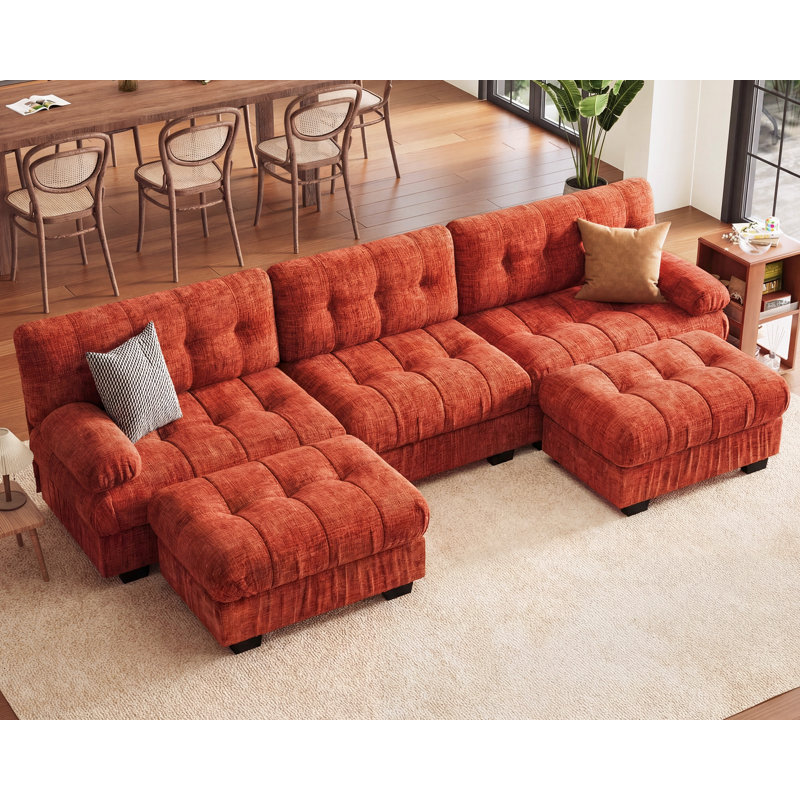 Canapé modulaire modulaire avec repose-pieds, canapé moderne en U à 5 places, canapé en chenille confortable - vert
