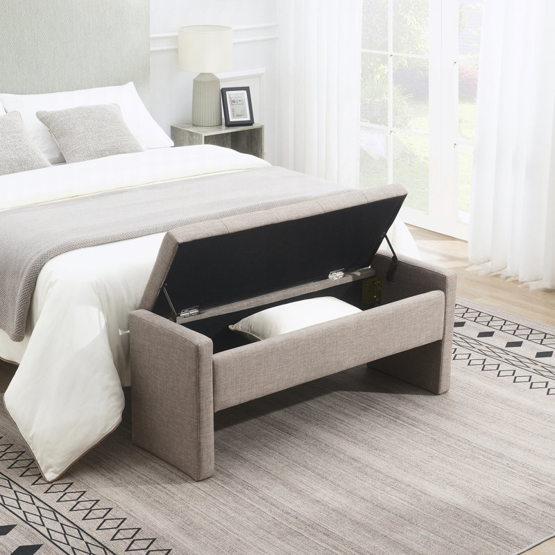 Banc de lit moderne avec rangement, Gris brun