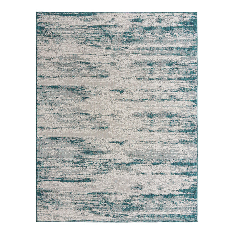 Teal Cartago Indoor/Outdoor Modern Rug, Rectangle 9' x 12'