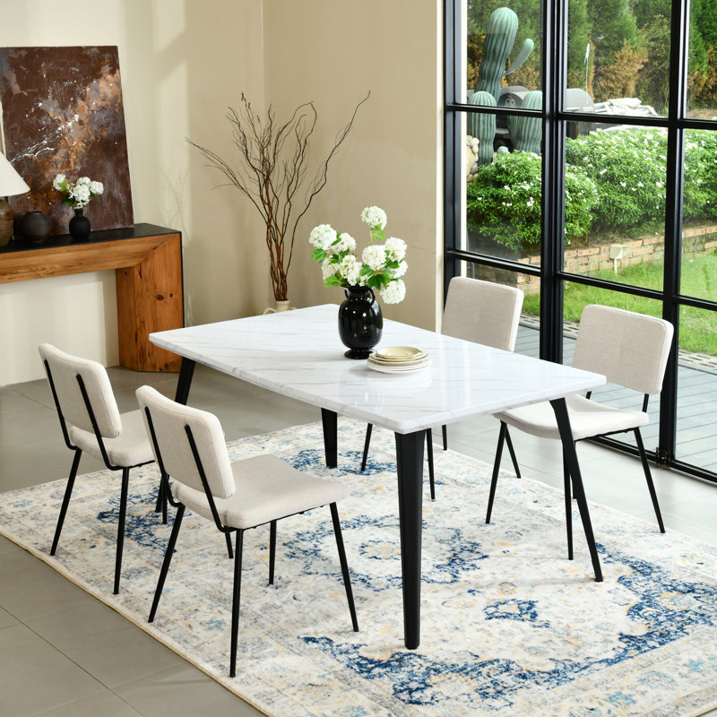 Corsi Adalia 5 Pieces Dining Table Set  63" Rectangular Dining Table with 4 Armless Chairs Space-Saving Design for Modern Dining Rooms