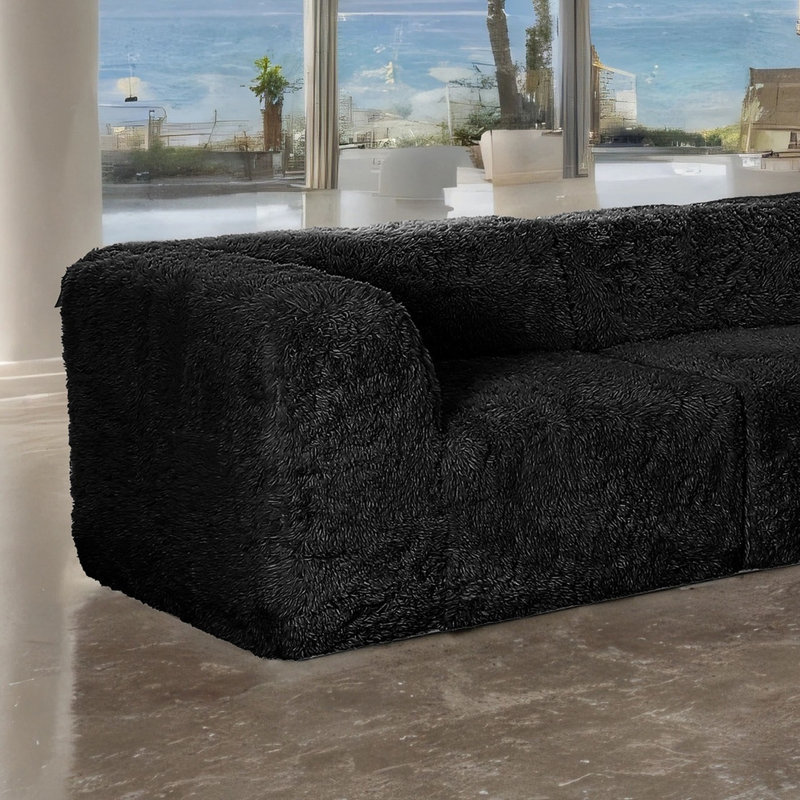 Salon modulaire en L, Black faux fur,Foam