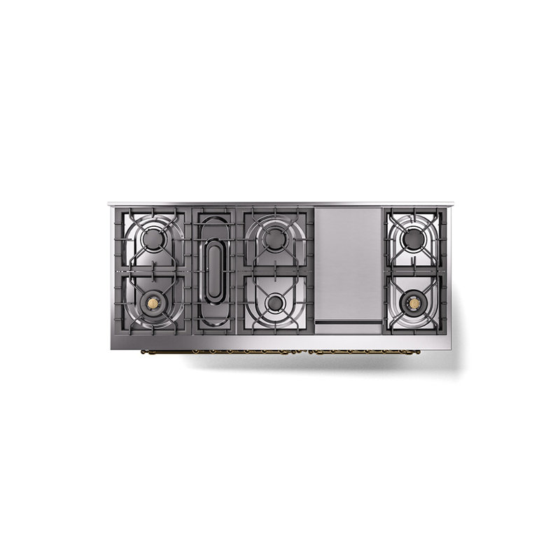 ILVE Nostalgie II 60 Dual Fuel Range, 9 Burners, Griddle, Liquid Propane, Glossy Black/Brass