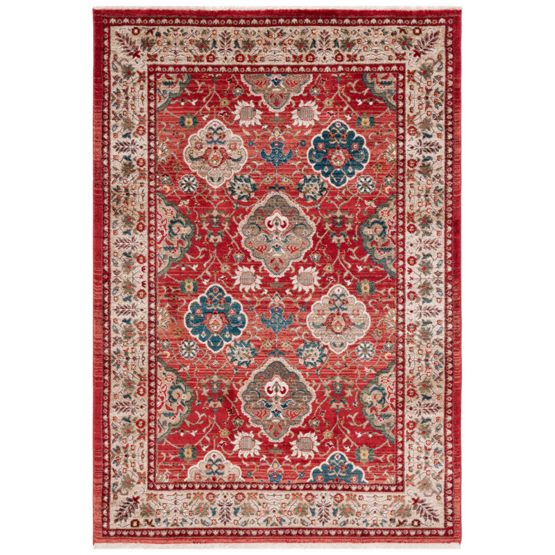 Elysian Bloom Red Floral Hand-Knotted Rectangular Rug