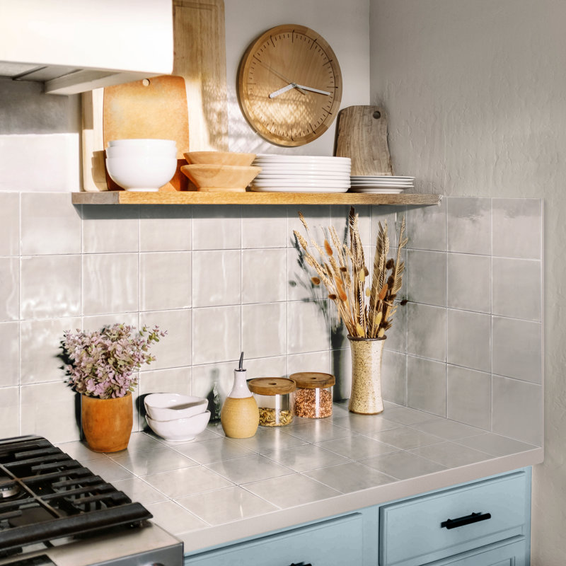 Sol 6" x 6" Porcelain Italian Zellige Subway Tile, Bianco White