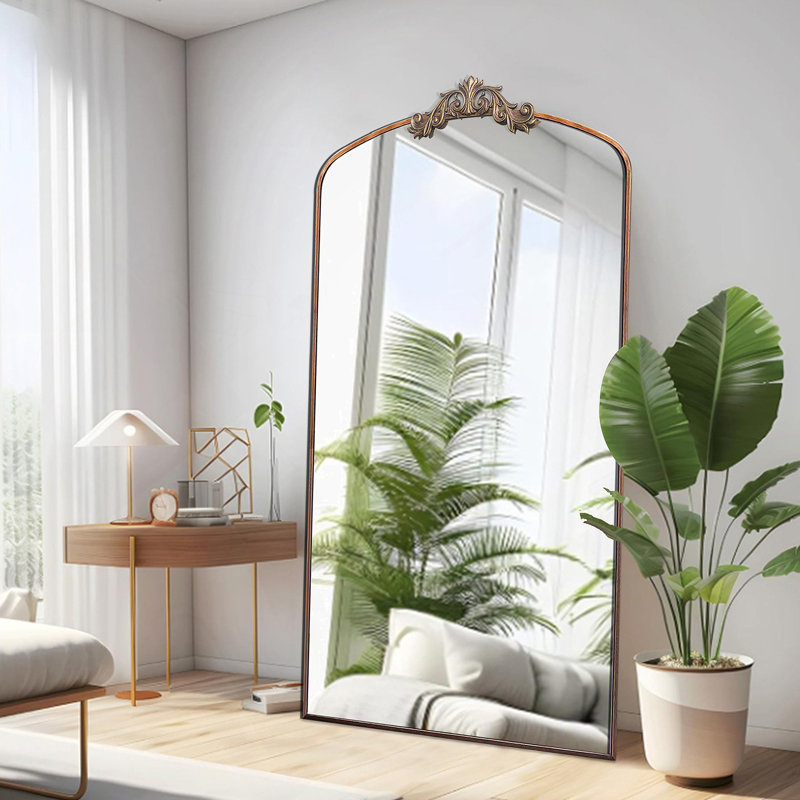 Full Length Mirror 36X66 Inch Vintage Ornate Arched Floor Mirror Metal Framed Mirror Dressing Mirror Oversized Wall Mirror, For Entryway, Living Room, Bedroom, Clothing Shop,  Antique Bronze