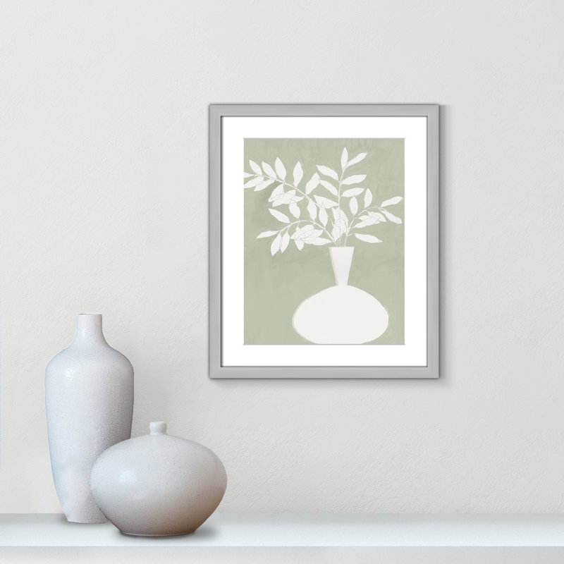 «Sage Vase II» par Aria K, L 16 po x H 19 po, Matted Print, Matte Silver