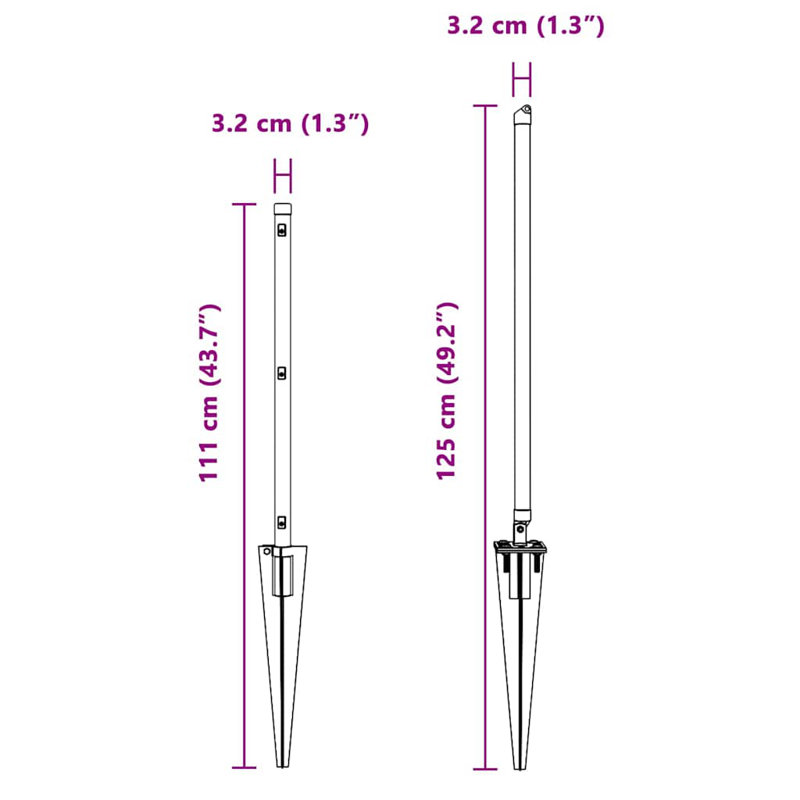 Fence Posts Manual 13 Pcs Galvanised Steel, Grey, 80cm H x 3.2cm W x 3.2cm D