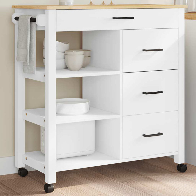 vidaXL Kitchen Trolley MONZA 33.1"x15.7"x34.8" Solid Wood Pine, White