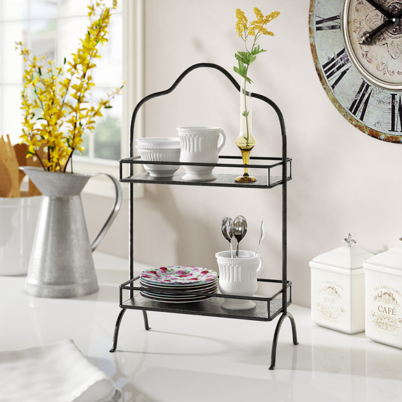 Clarinda Decorative Metal 2 Tier Tray with Handle