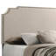 Grand lit à panneau beige avec tissu de qualité et garniture cloutée avec rembourrage doux et transitionnel