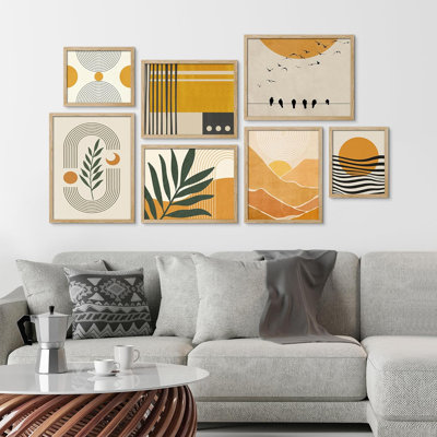 " Collage Mid-Century Pastel Circle Plants Abstract Modern Art Boho For Living Room, Bedroom, Office " 7 - Pieces