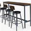 Ensemble de table de bar et chaises pour 3, ensemble de table de salle à manger industriel 4 pièces avec 3 tabourets de bar rembourrés en polyuréthane, ensemble de table de bar pour cuisine, salle à manger, salon, bar, café, coin petit espace, brun rustique