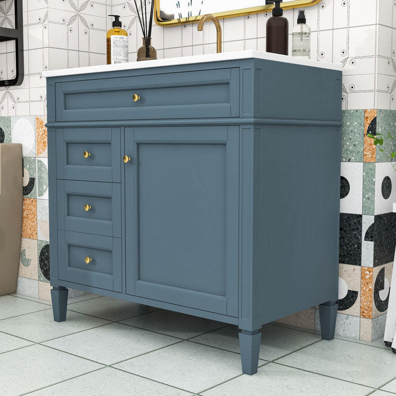 Meuble-lavabo ajustable avec 2 tiroirs Eleene, Bleu indigo