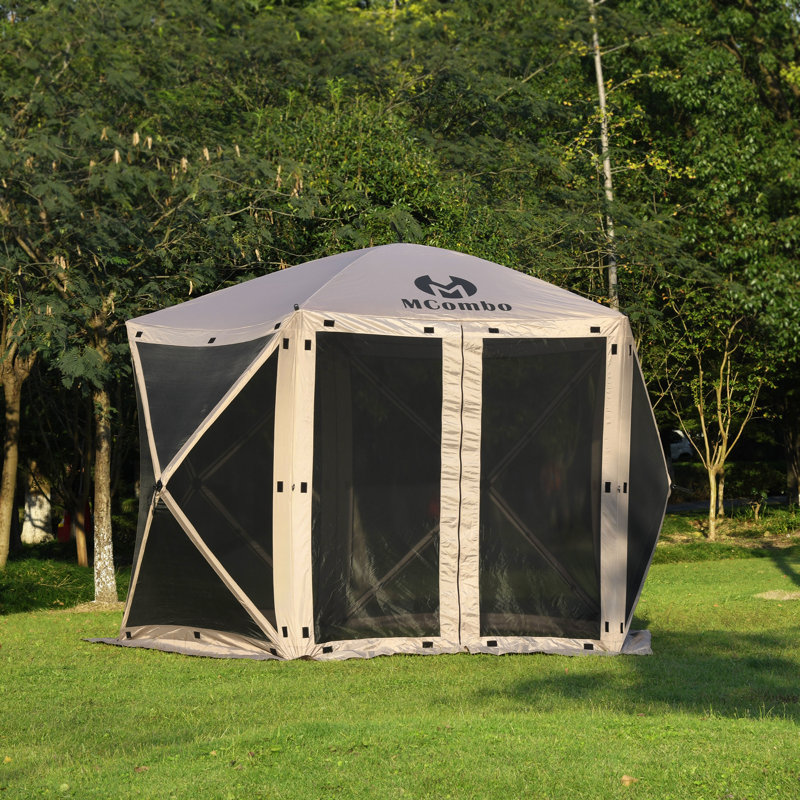 Tan 6-Sided Pop-Up Gazebo Tent with Mesh Panels