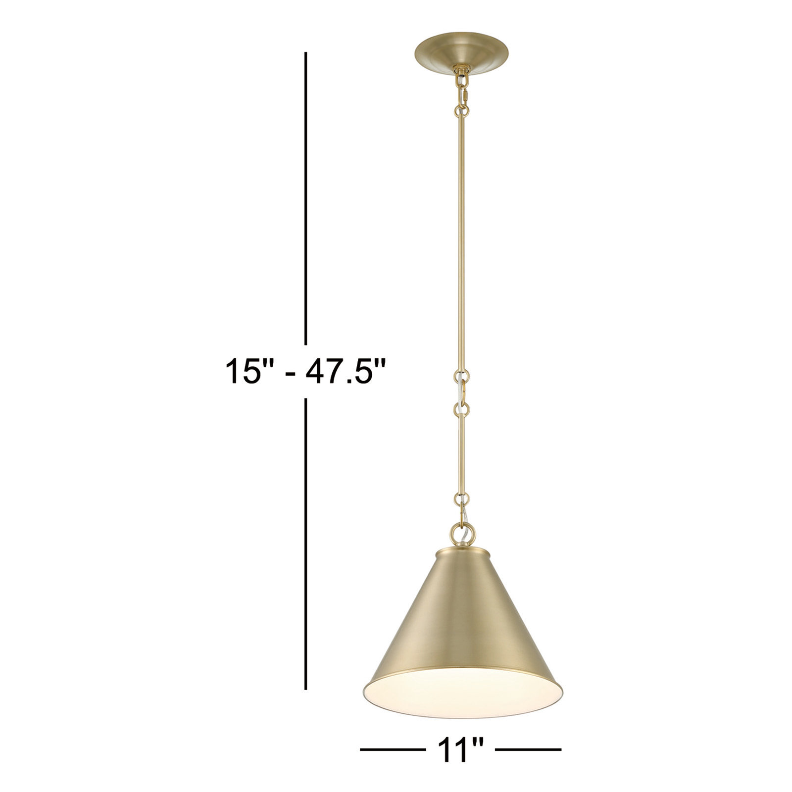 Dimmable Tapered Single Light Pendant, Brass