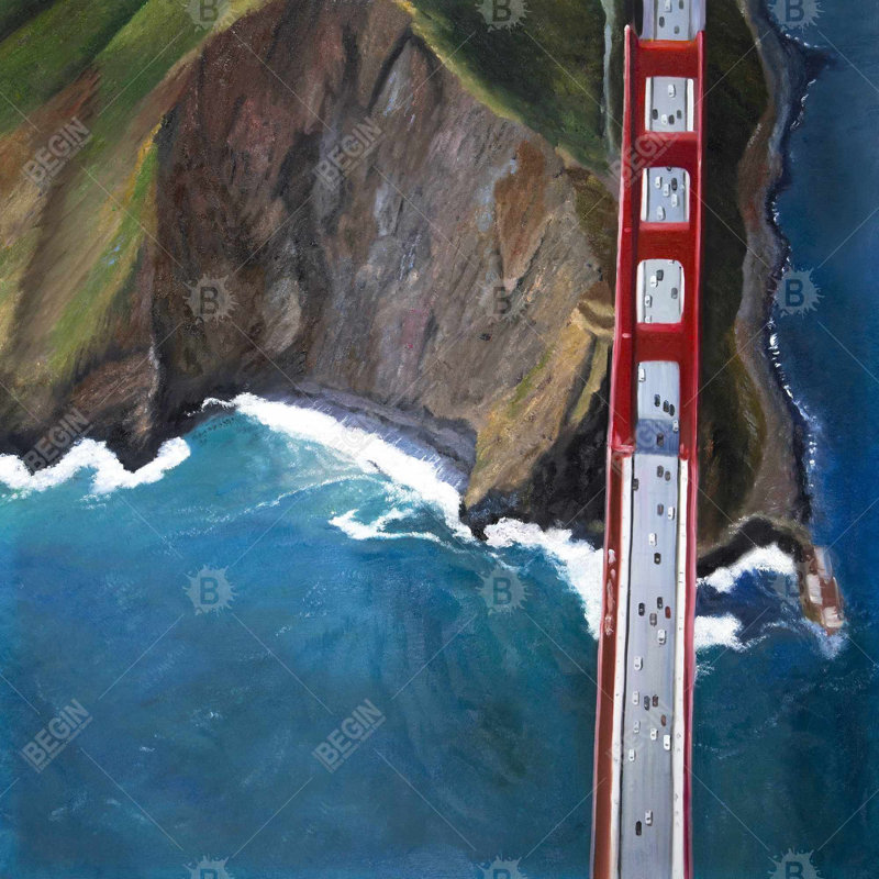 "Vue aérienne du Golden Gate et des montagnes"