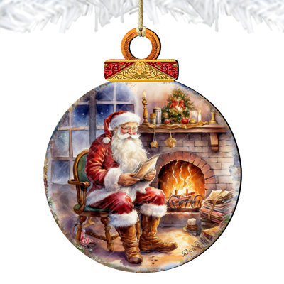 Ornement en bois Père Noël au foyer