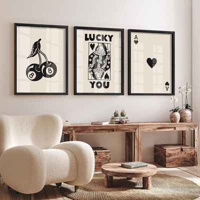 «Lucky You», affiche d'art mural encadré de poker, impression rétro avec motif «Queen of Hearts» pour maison de campagne rustique rétro