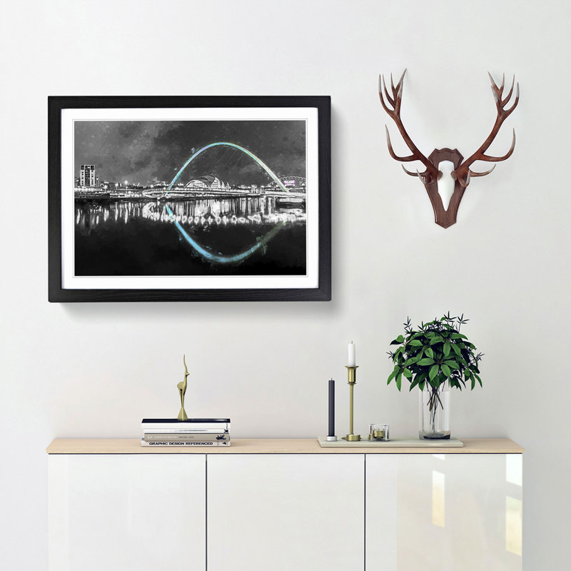 Gateshead Millennium Bridge in Abstract - Picture Frame Graphic Art Print, 36cm H x 48cm W x 2cm D, Black Framed