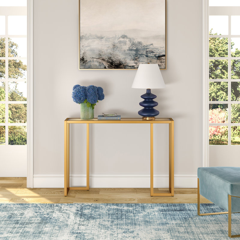 Oscar Glass Top Console Table, Brass, 29" H x 42" W x 10" D