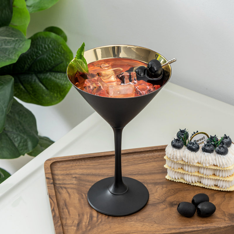 4 Piece 237ml Martini Glass Set, Black/Gold