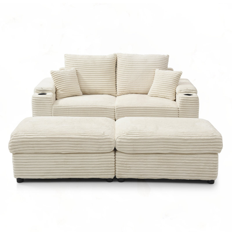 Loveseat with Ottomans, Cream
