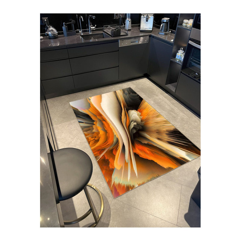 Burst Paint Multicolor Patterned Woven Base Machine Washable Rug, Runner 3'3" x 9'10" Rug Pad Included