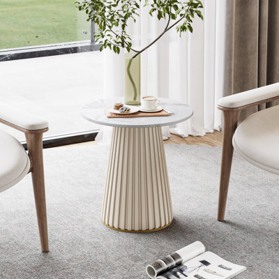 Table de bout ronde en marbre et en bois massif Cang