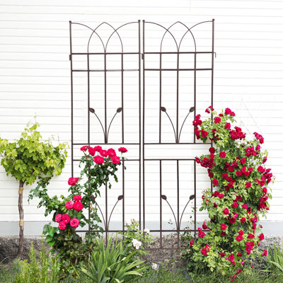 Paquet de 2 treillis de jardin en métal 71 po x 17,7 po, brun, antirouille, pour, jasmin, support de fleurs d'extérieur, installation facile 71 po x 17,7 po supportant les plantes grimpantes telles que les vignes de lierre, rose, à assembler