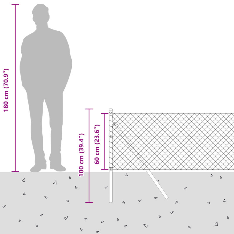 Vidaxl Chain Link Fence With 7 Posts Galvanised Steel, 60cm H x 2500cm W, Green