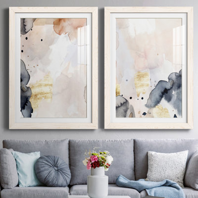 Indigo Blush and Gold III - ensemble de 2 peintures encadrées