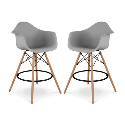 Tabouret de comptoir Modholic Eiffel avec accoudoirs, gris (ensemble de 2)