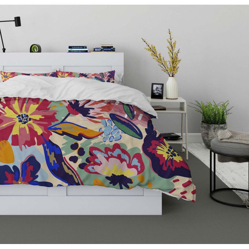 Floral Garden Twill Duvet Cover, King Duvet Cover + 2 Pillow Cases