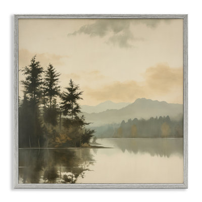 Bb-274 - Paysage de montagne beige encadré sur bois par Irena Orlov
