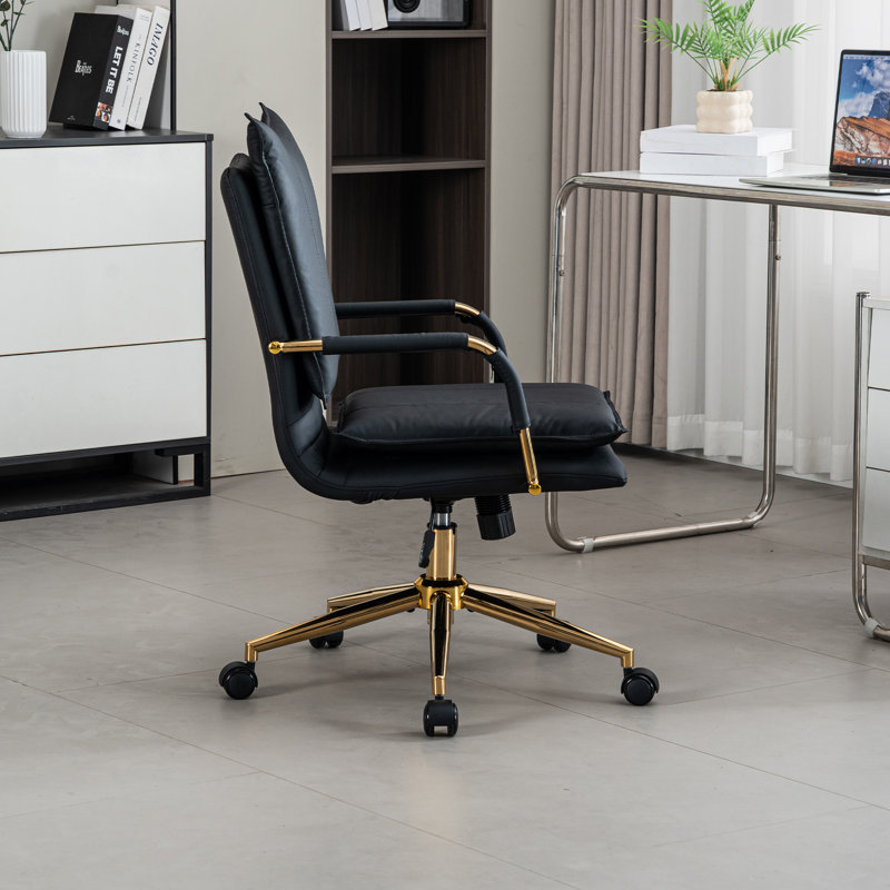 Chaise de bureau pivotante rembourrée en cuir, Noir