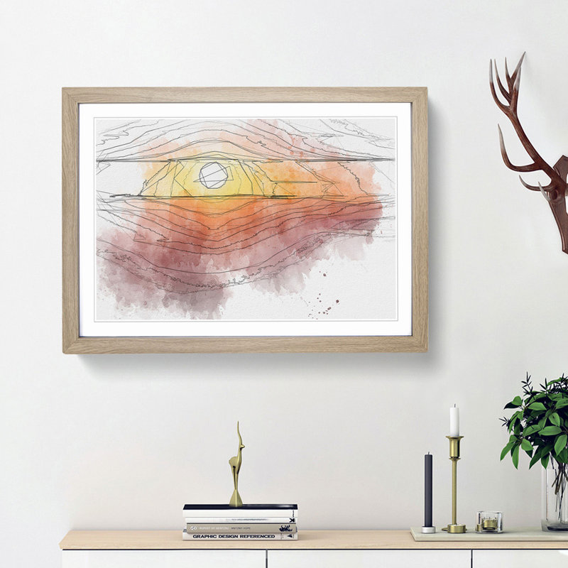 Sunset over the Hills in Abstract - Picture Frame Graphic Art Print, Oak Framed, 36cm H x 48cm W x 2cm D